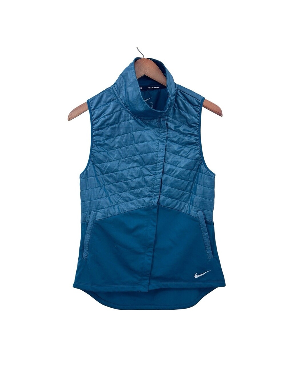 NIKE Running Puffer Vest Womens M Blue Insulated Softshell Zip BV3886-347 X906